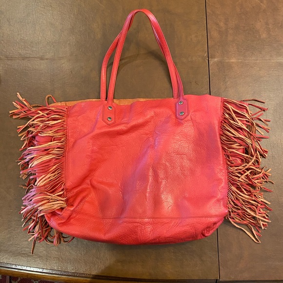 Sam Edelman Handbags - SAM EDELMAN Washed Red Fringe Tote